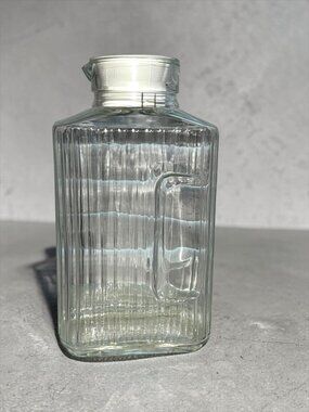 Vintage ARC France Glass Refrigerator 2 Quart Water Bottle W/White Pour Stopper